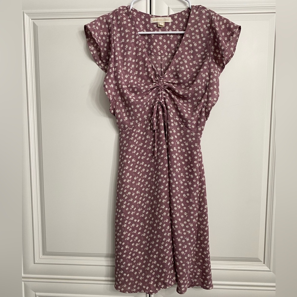 Monteau Size Small Mini Dress Short Sleeve V Neck Lavender Floral Print